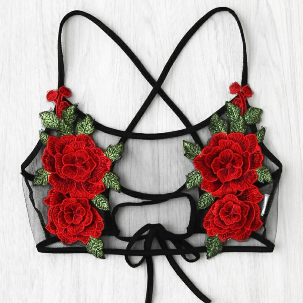 Rose Lace Up Back Bralette